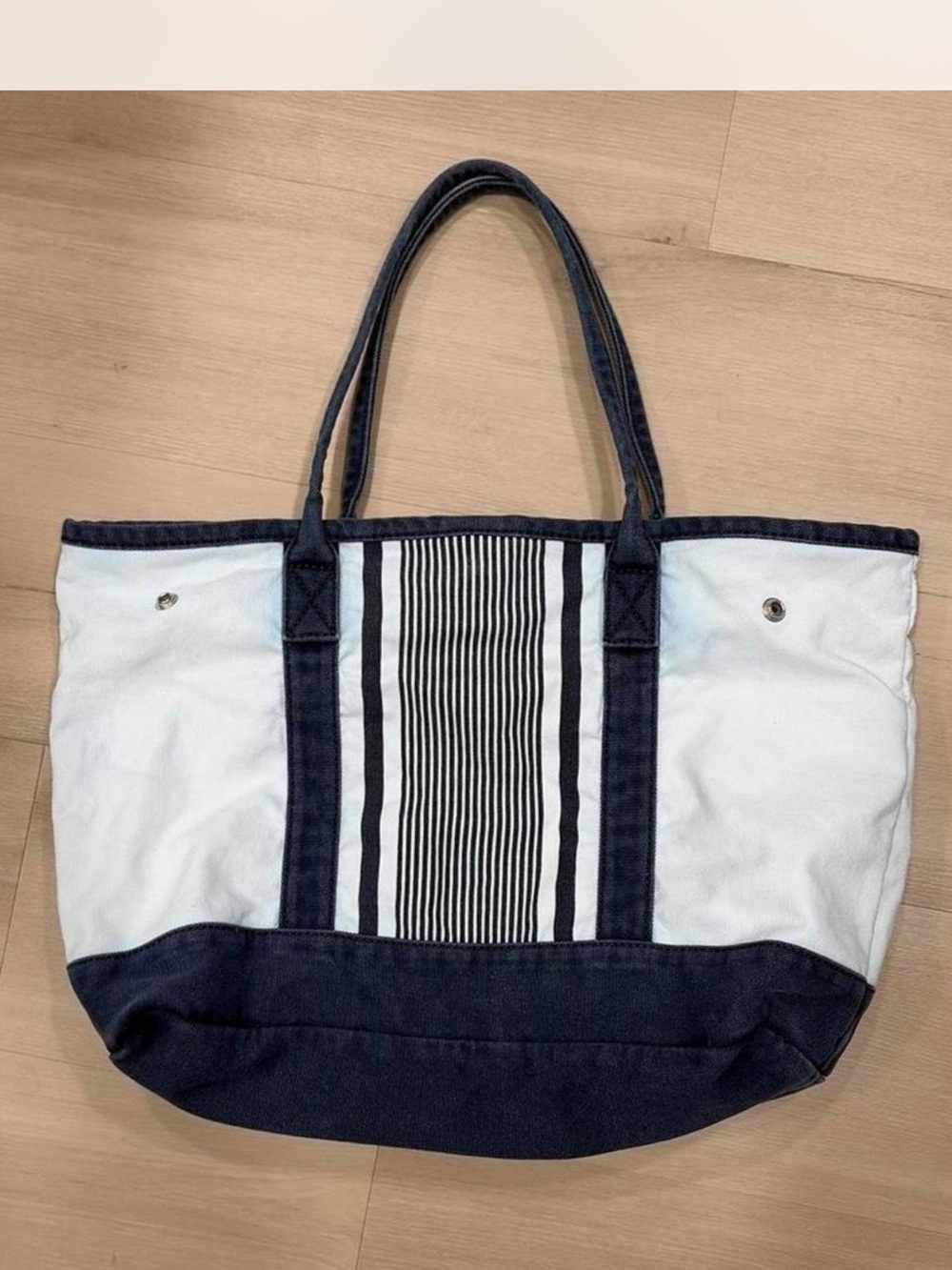 VINTAGE Lands’ End Tote - white and navy boat and tote